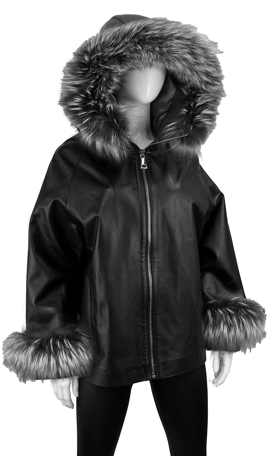 Leather Poncho with Fur Trim