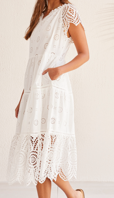 Cotton Eyelet Dress with Tassels