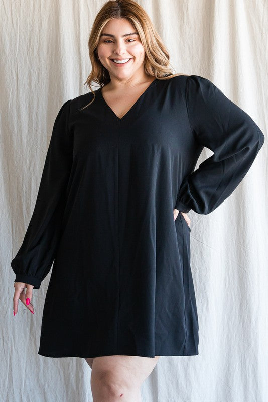Curvy V-Neck Bubble Sleeve Dress