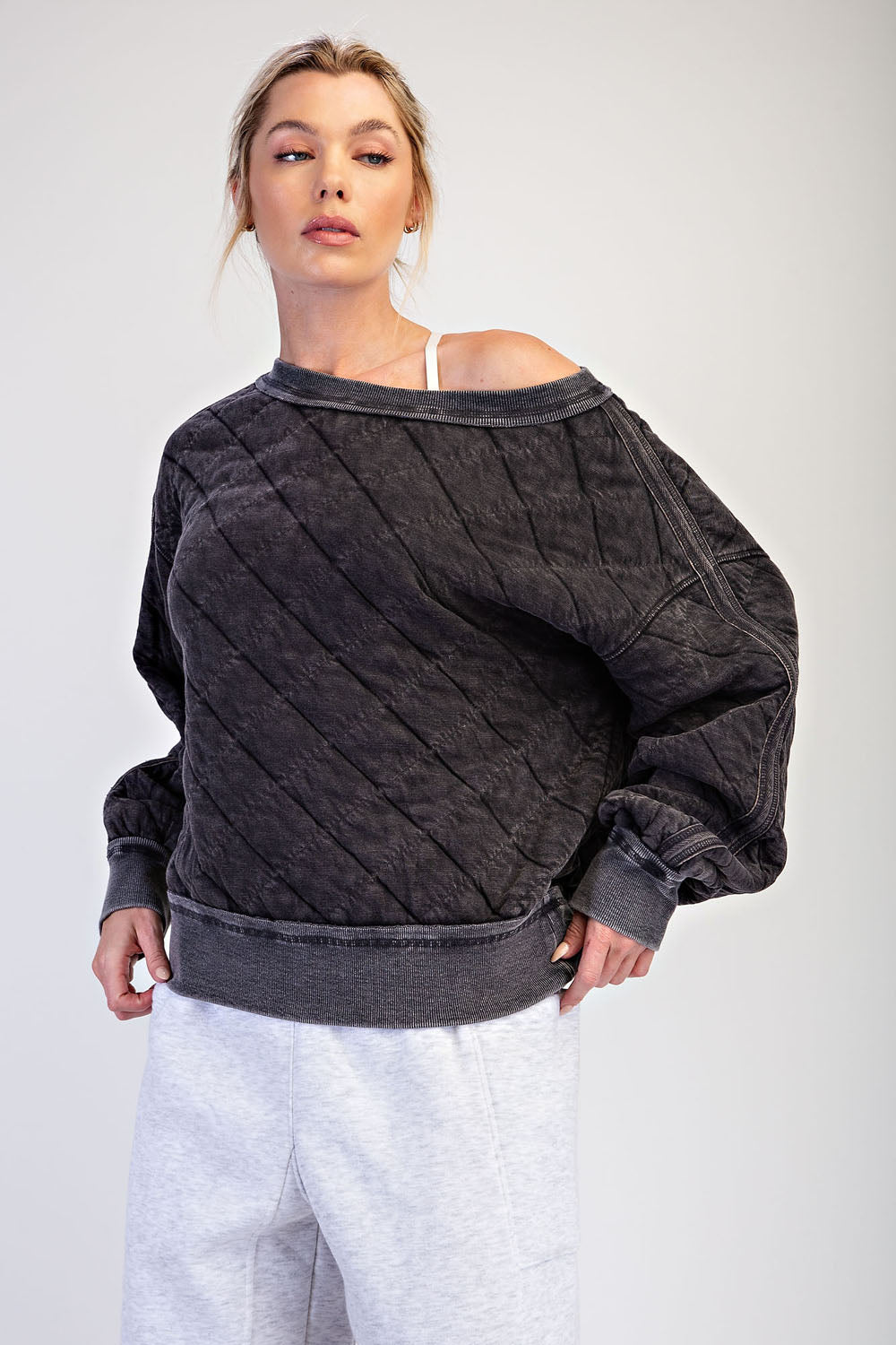 Quilted Off Shoulder Sweatshirt