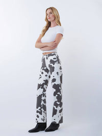 HIGH RISE FULL LENGTH COW PRINT WIDE JEANS