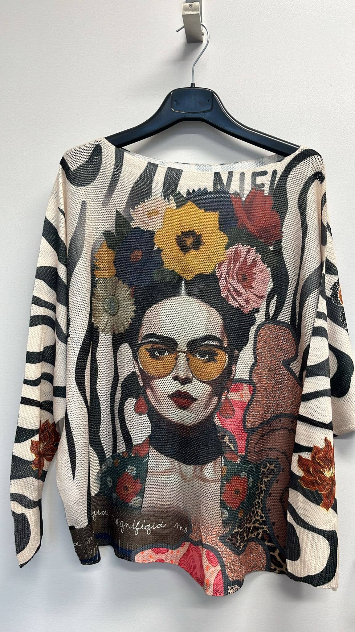"Frida" Glasses Round Knit Printed Sweater