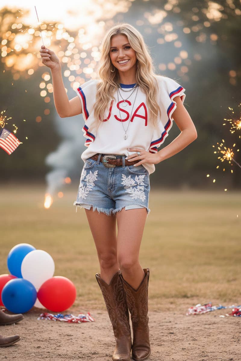 American Sweater with Ruffle Sleeve