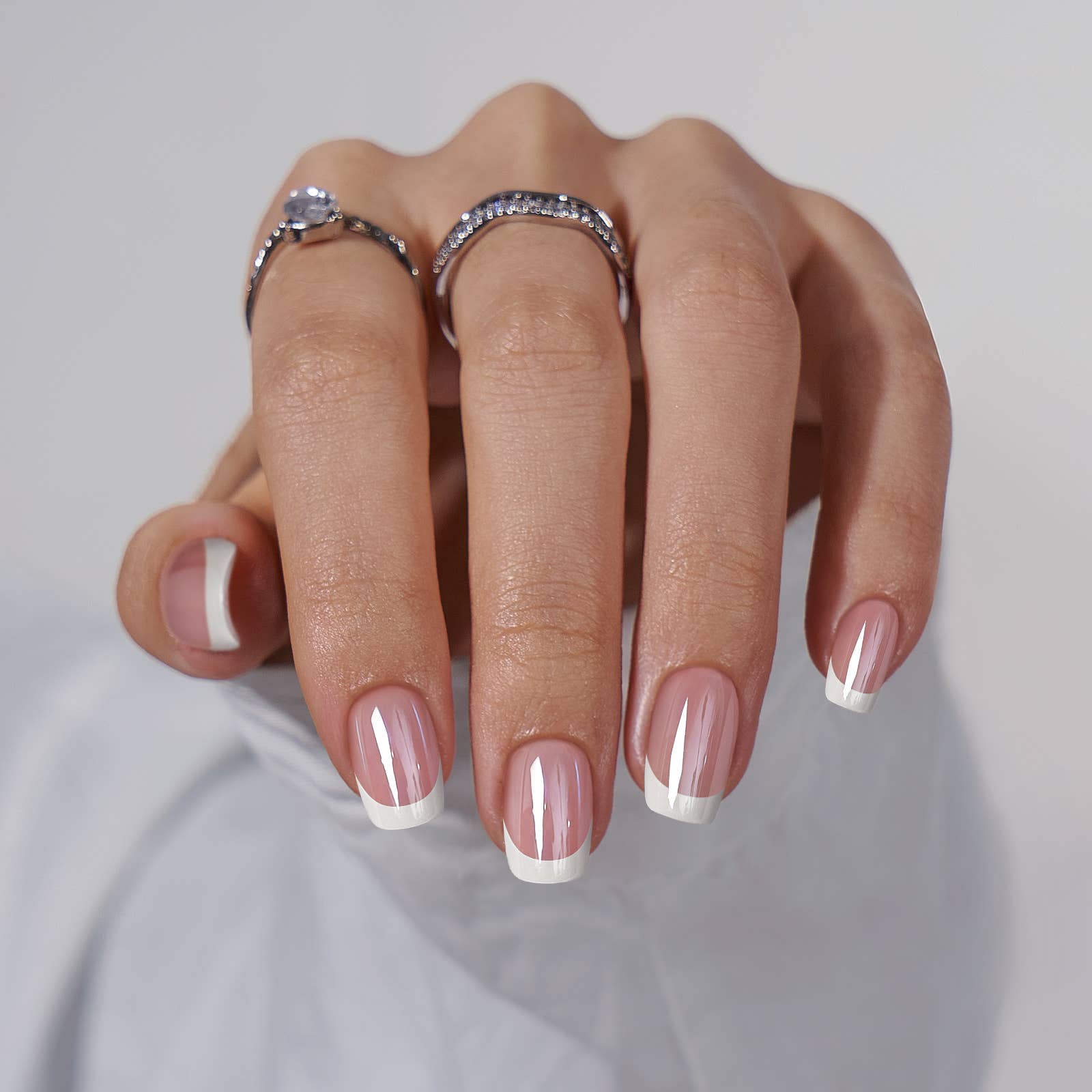 Classic Short Almond Nails - White French Tip Press On Nails: Classic