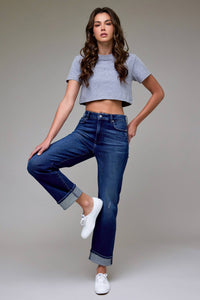 Dark Wash Cuffed  31" Inseam Straight Jean: