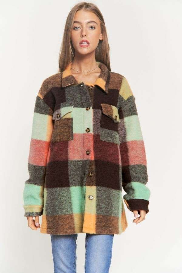 Plaid Multi Color Button Down Shirt Jacket