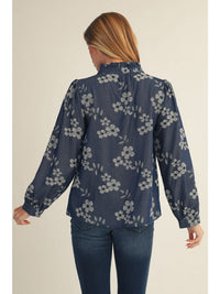 Floral Shirt with Ruffle Neckline
