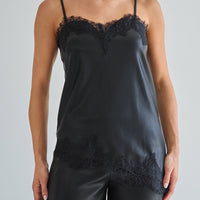 Lace Trim Vegan Leather Cami Top & Pants Set