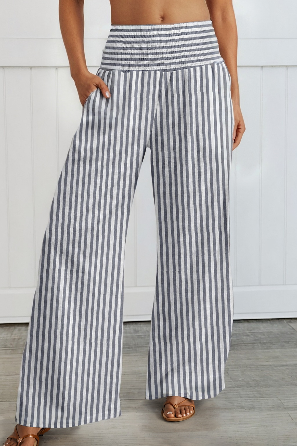 LAS Shirred High Waist Loose Summer Pants