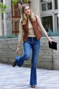 Slim Fit Suede Piping Quilted Padding Vest