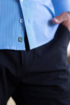 Hustle Sport Shirt - Long Sleeve - Light Blue Banker Stripe: Slim / XL