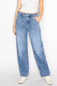 ADJUSTABLE WAISTBAND RELAXED BARREL FIT JEANS