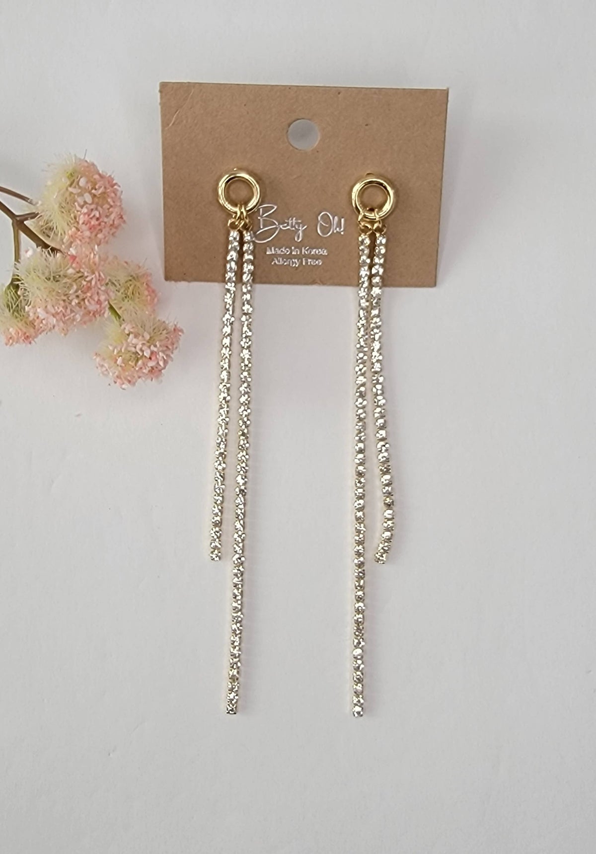 Gold Rhinestone Chain Dangle Earrings
