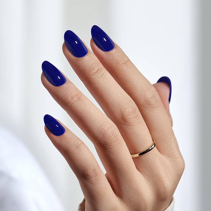 BTArtbox Navy Blue Oval Nails - Reusable Press On Nails Set