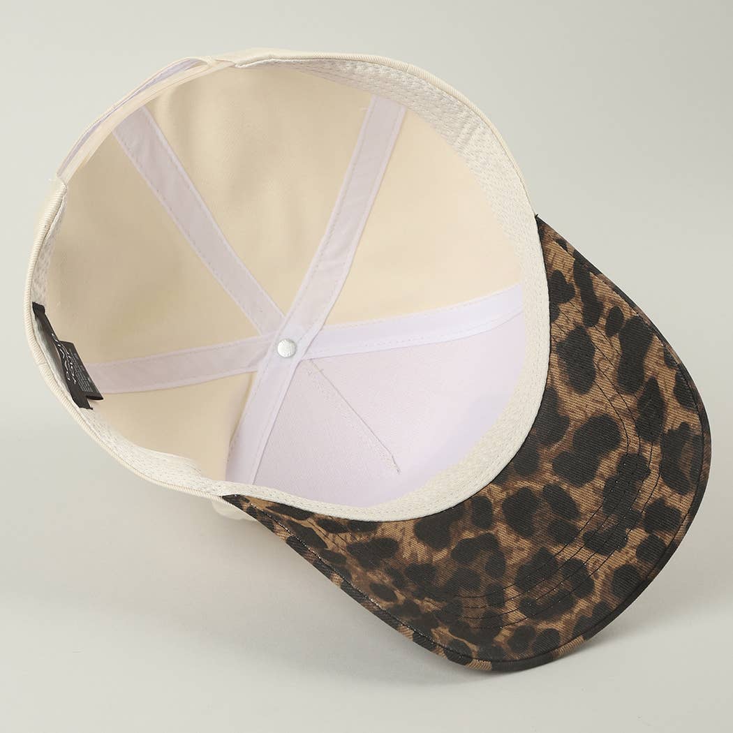 Howdy Darlin' Embroidered Leopard Brim Trucker Hat: BEIGE / ONE SIZE
