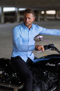 Hustle Sport Shirt - Long Sleeve - Light Blue Banker Stripe: Slim / XL