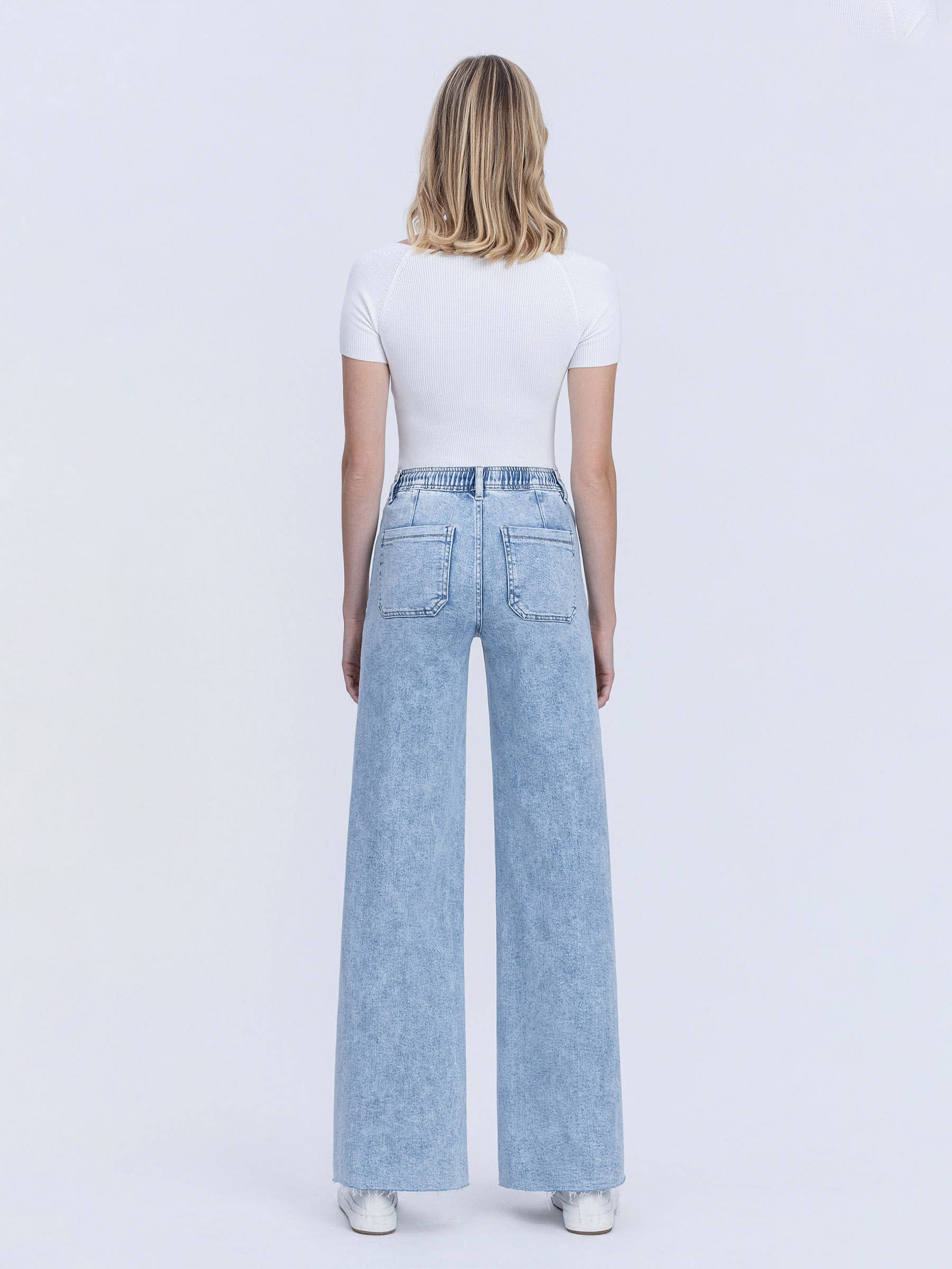 HIGH RISE DRAWSTRING WAISTBAND WIDE LEG JEANS