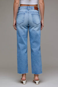 Ella Medium Wash Mid Rise Stretch Cropped Classic Straight