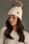 Solid Cable Knit Hat with Pom