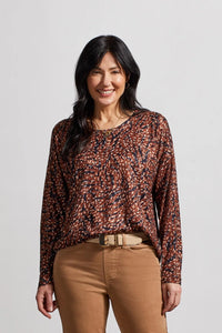 Soft Printed Crew Neck Top with Side Slits