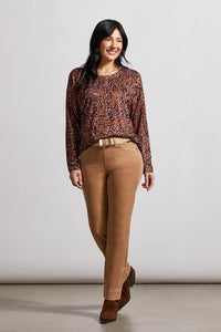 Soft Printed Crew Neck Top with Side Slits