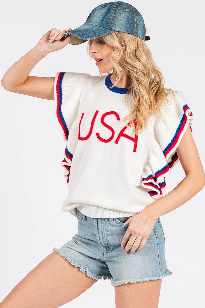 American Sweater with Ruffle Sleeve