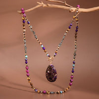 Natural Stone Bead Necklace with Stone Pendan