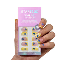 Yellow French Press On Nails - Short Square Nails Wholesale: Meadow Daisy