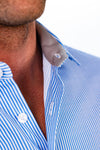 Hustle Sport Shirt - Long Sleeve - Light Blue Banker Stripe: Slim / XL