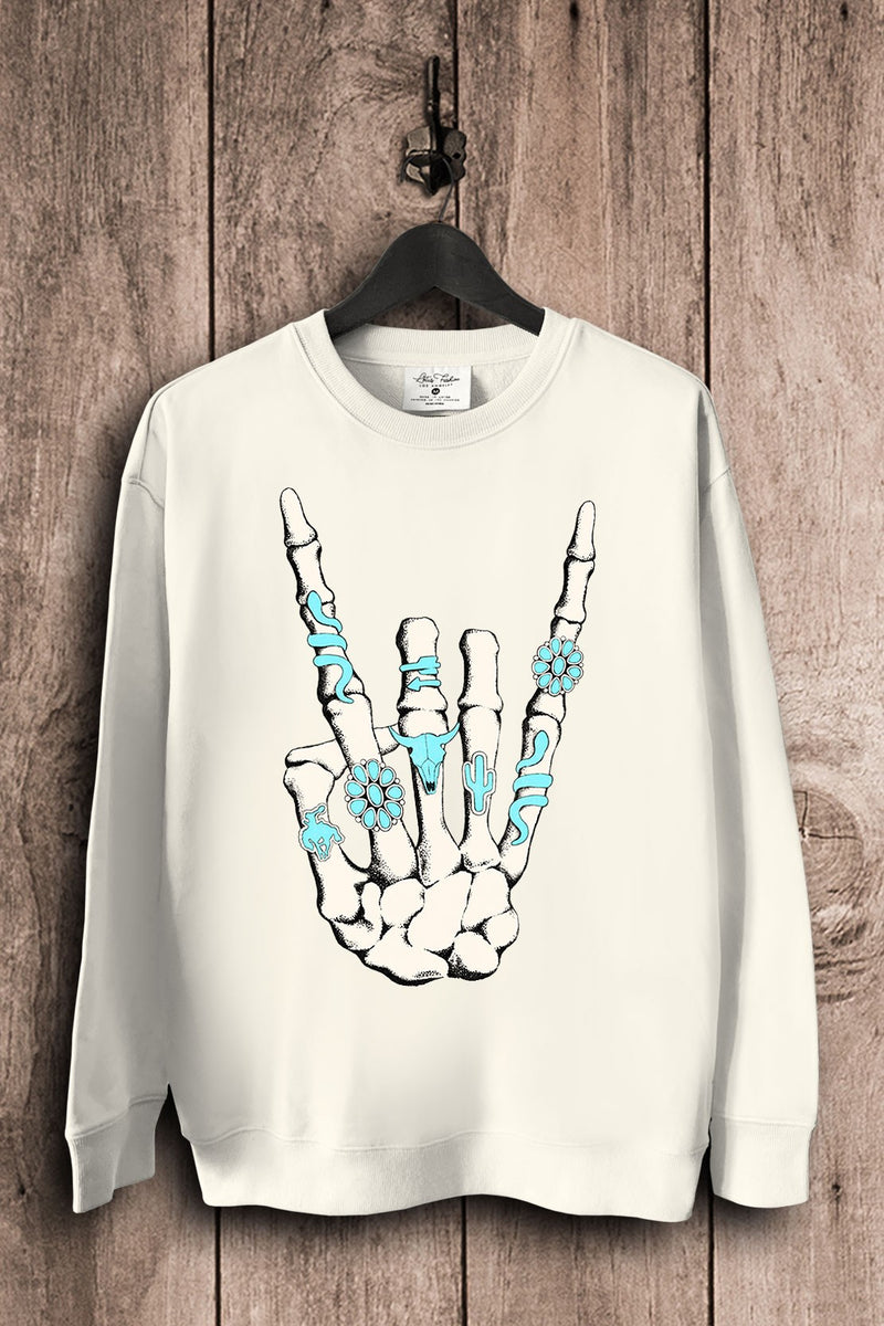 Skeleton Rock Hand Sign Sweatshirt