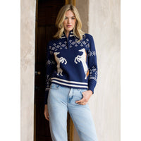 Horse Knit Half Up Zipper Sweater: