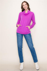 Cowl Neck Top with Side Pockets