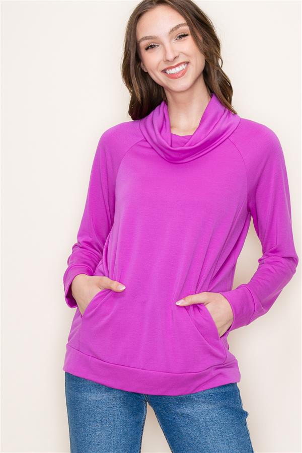 Cowl Neck Top with Side Pockets