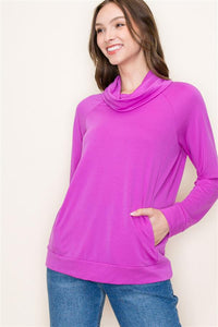 Cowl Neck Top with Side Pockets