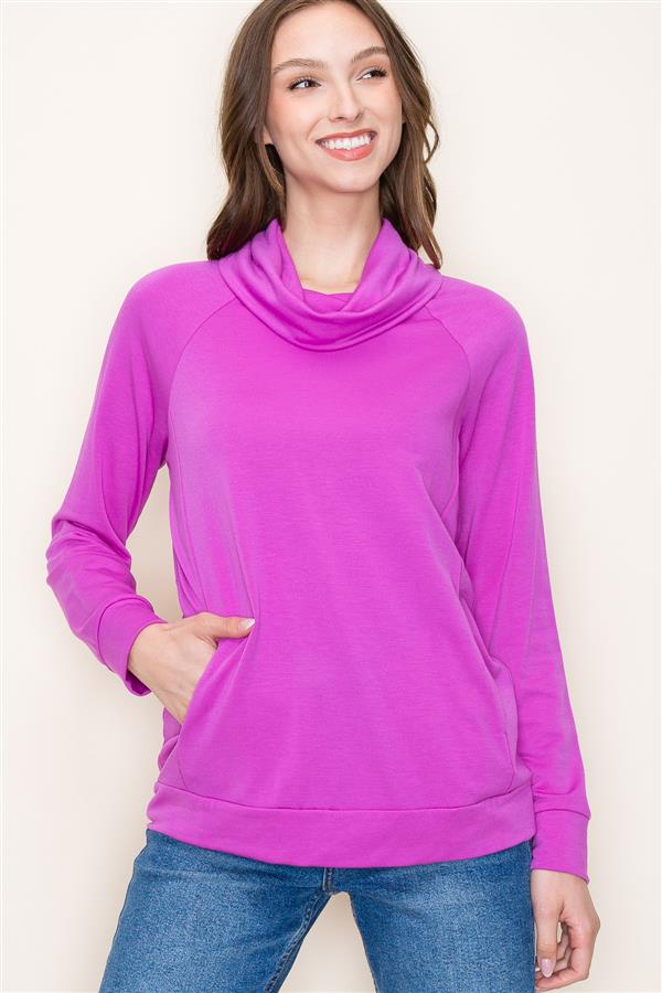 Cowl Neck Top with Side Pockets