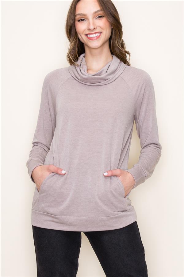 Cowl Neck Top with Side Pockets