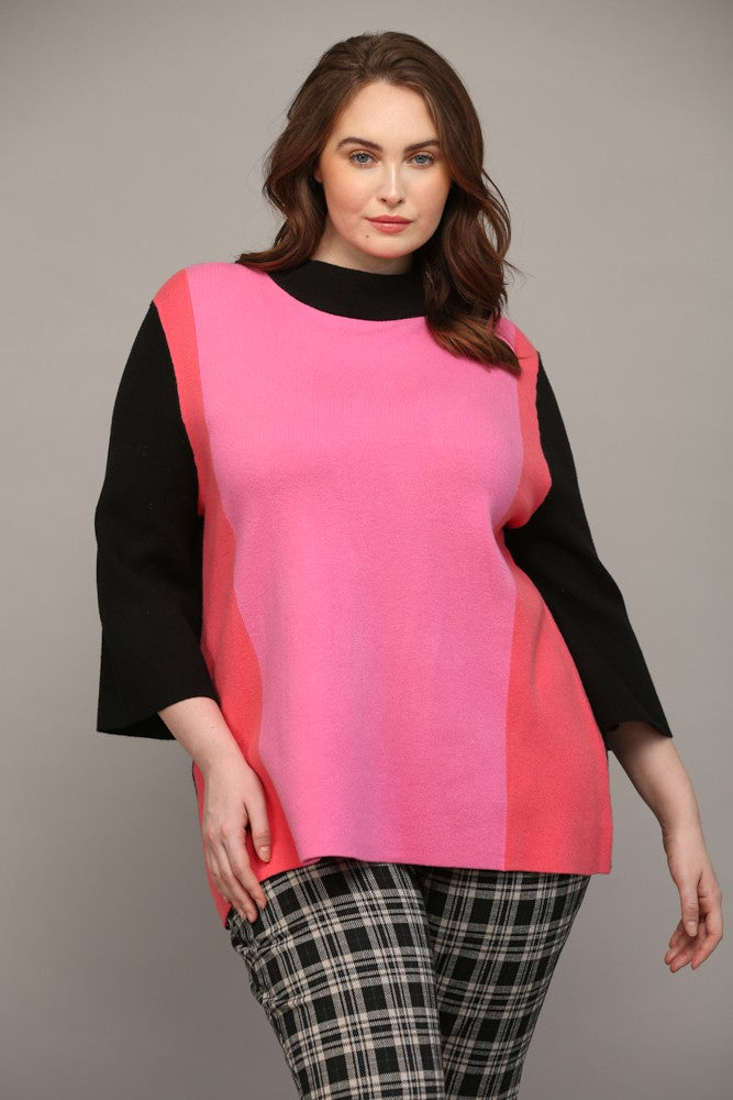 Curvy Color Block Mock Neck Sweater