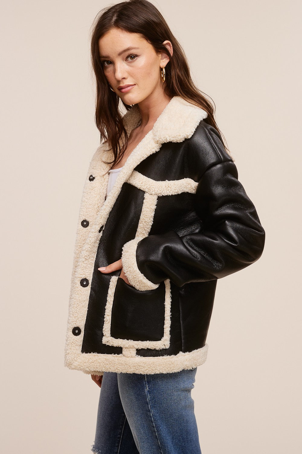 Vegan Leather Shearling Jacket