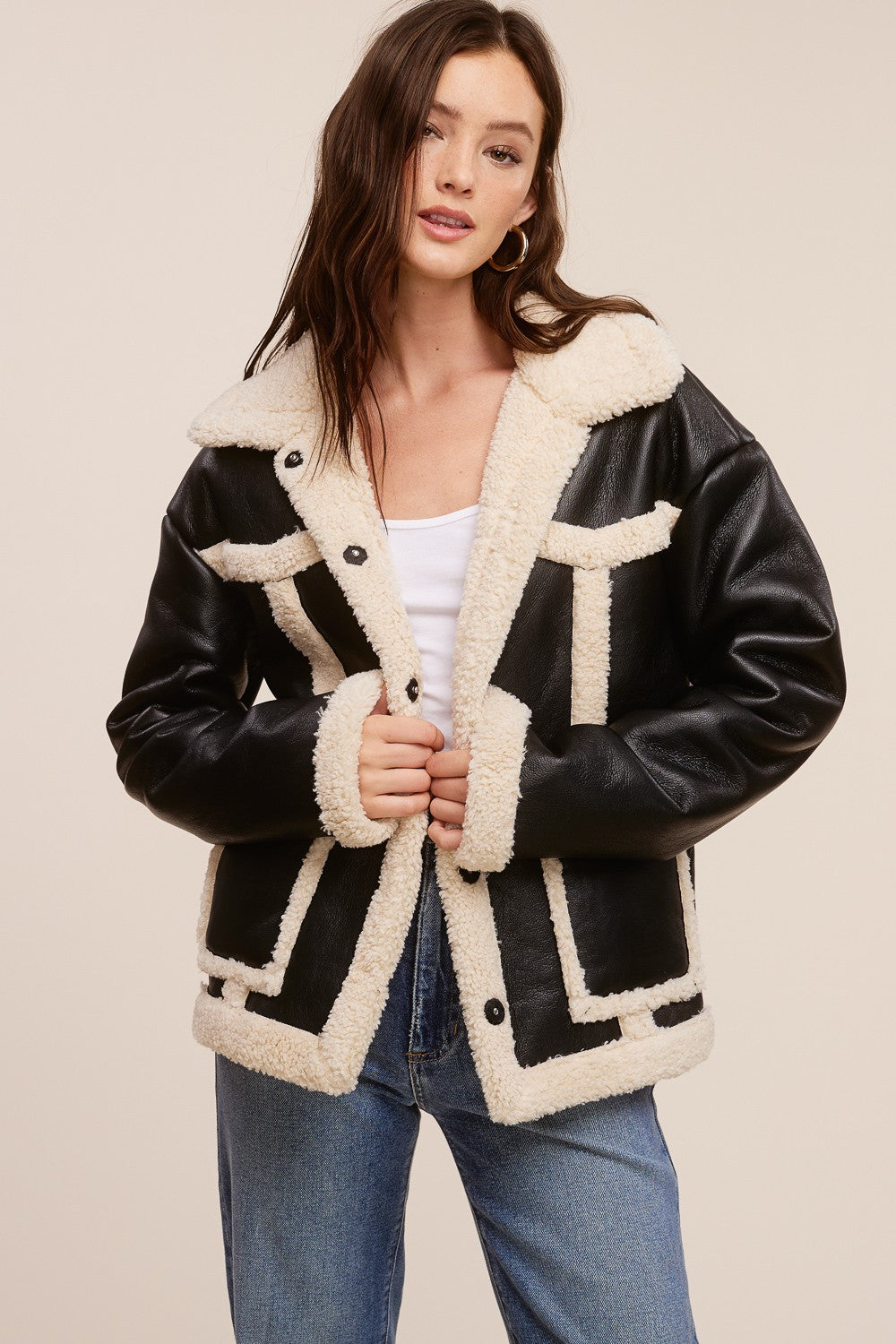 Shearling jacket womens best sale black