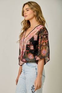 Printed Front Wrap Kimono Top