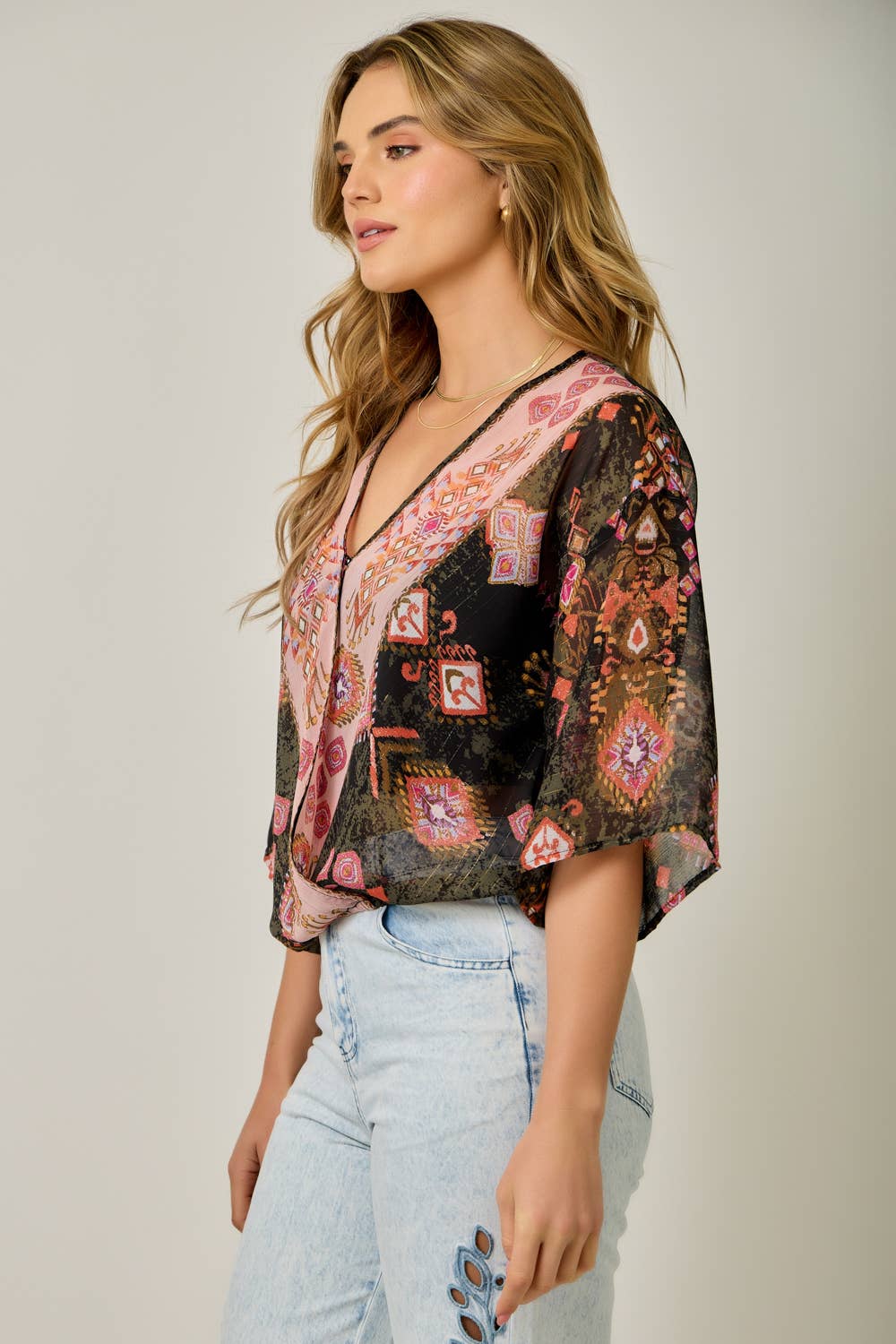 Printed Front Wrap Kimono Top