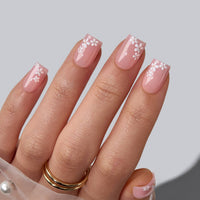 Short Square French Tip Nails - Wedding Press On Nails Bulk: Steadfast Vow