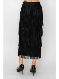 Layered Fringe Maxi Skirt