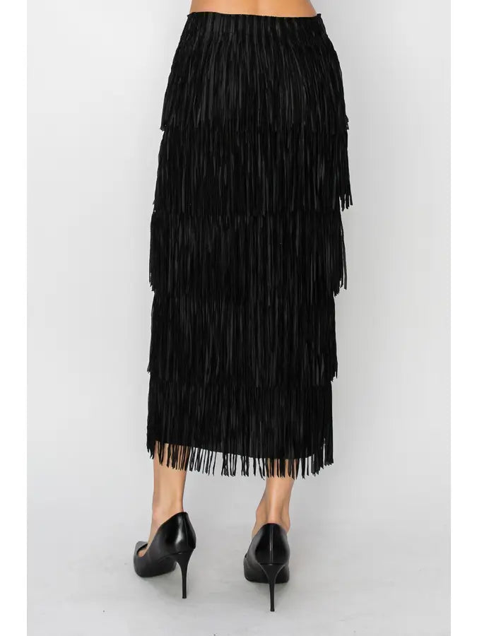 Layered Fringe Maxi Skirt