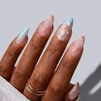 Summer Beach Blue Fake Nails-3D Starfish Shell French Design: Dotted Overalls