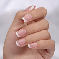 Pink French Tip Press On Nails - Short Almond Gel Fake Nails: Summer Berry