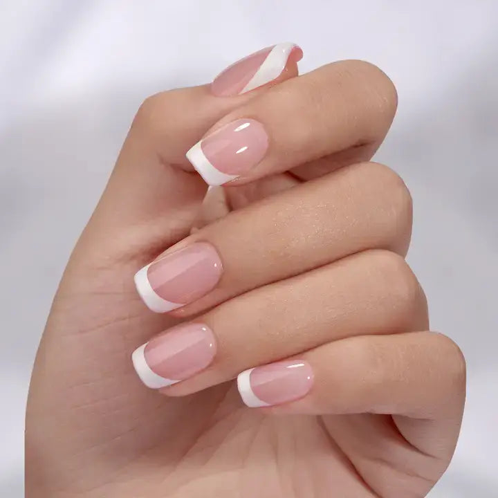 Pink French Tip Press On Nails - Short Almond Gel Fake Nails: Summer Berry