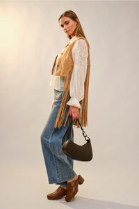 Sueded Cropped Fringe Vest