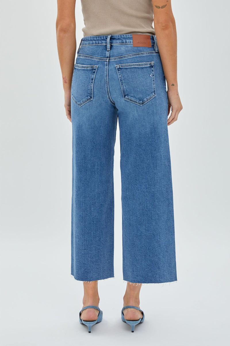 Nori Medium Wash Cropped Wide Leg with Cut Hem