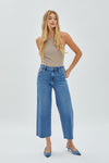 Nori Medium Wash Cropped Wide Leg with Cut Hem